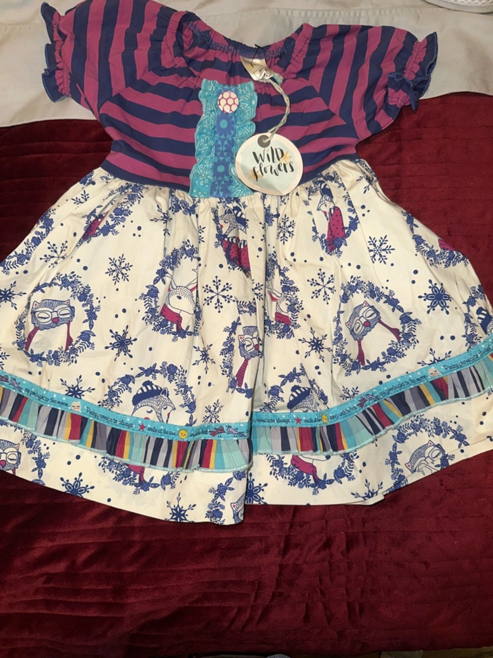 Wildflowers Girls Pink & Navy Striped Top with White Snowflake dress size 4